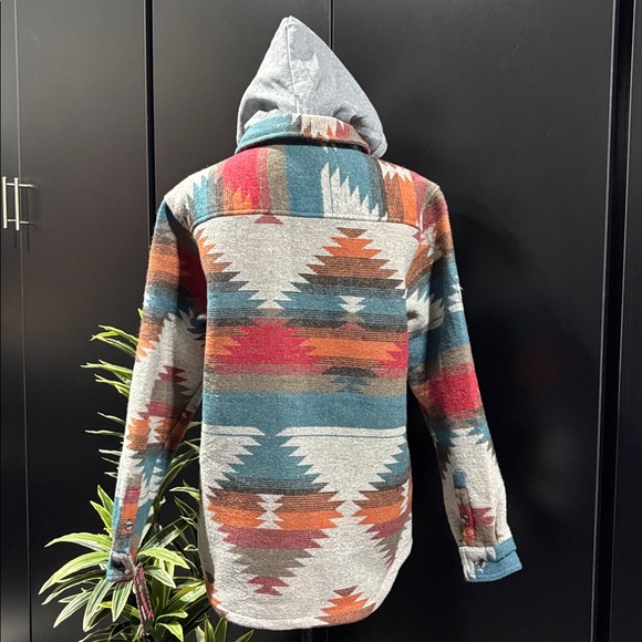 North 15 Apparel Hooded Shacket,chest pockets,fleece lined,chest pocket,Aztec - Picture 4 of 11